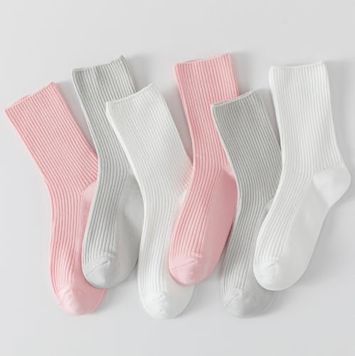Image of Flydo 6 Pack Women's Crew Socks - Cotton, Cute Casual Athletic Soft Aesthetic