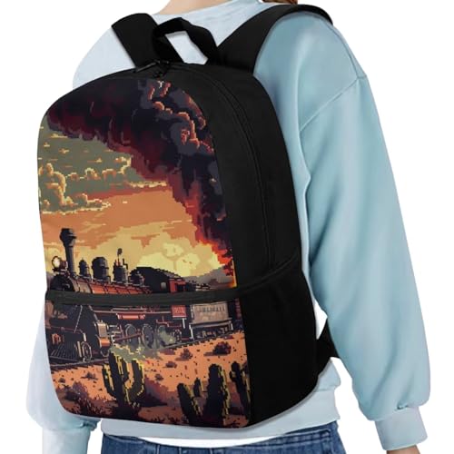 17 Inch Kids Backpack Train for Boys, Fashion Schoolbag for Girls Aesthetics Bookbag for Kids Middle School, Preschool Backpack with Padded Back for School Travel Vacation3