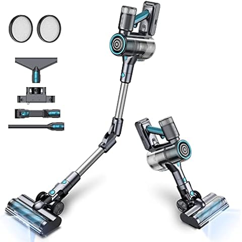 Oraimo Akku Staubsauger, 380W/27000PA Bürstenloser Staubsauger Kabellos, LED-Anzeige, Faltbarer Akku Staubsauger Tierhaare mit Abnehmbarem Akku Cover