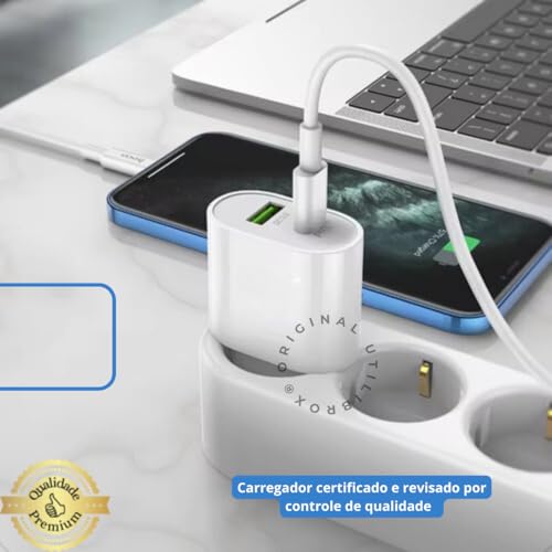 Carregador Turbo Tipo C 40W - Porta Dupla (USB-C + USB-A) + Cabo, Compatível com Todos Dispositivos