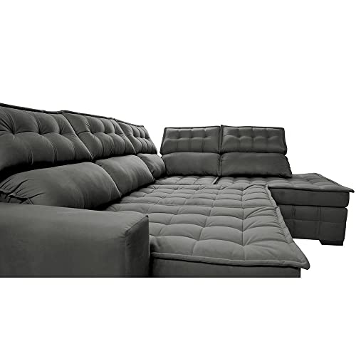 Sofá de Canto Direito 2,65x2,30m Retrátil e Reclinável com Molas Ensacadas Cama inBox Nobre Cinza