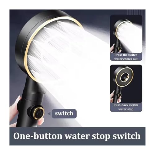 Pommeau de douche haute pression 3 modes stop spray nozzle noir avec support mural - 4