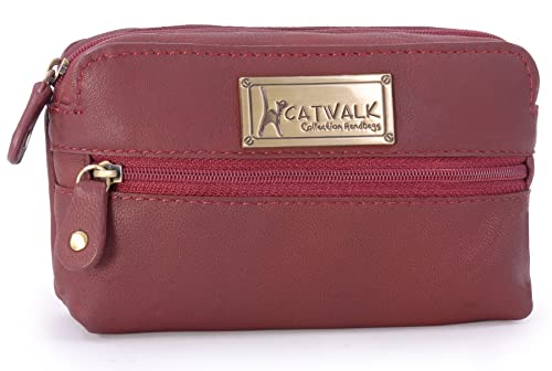 Catwalk Collection Handbags - Ladies Small Leather Cosmetic Bag - Accessories & Makeup Pouch for Handbag - Compact Camera Case - Savannah - Red