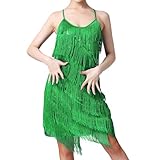Vestido de baile latino de salsa para mujer, con lentejuelas y flecos, vestido de cóctel Gatsby de los años 20, disfraz de baile de salón de baile de tango, Verde, XXL