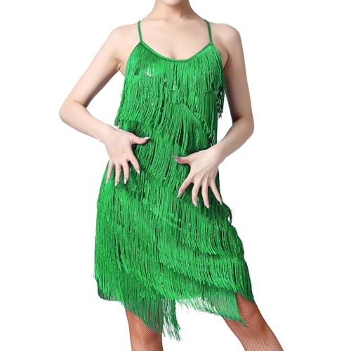 Latin Dance Dress for Women Fringe Flapper Costume Gold Salsa Dress for Women Dancing Sequin Tassel Country Concert Music Festival 1920s Gatsby Cocktail Party Ballroom Dance Costume Green S