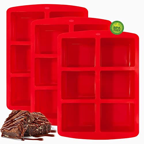 Walfos Mini Silicone Brownie Pan - 3 Piece 6-Cavity Non-Stick Square Baking Pan, Perfect For Mini Brownies, Cornbread, Muffin And Cakes, Bpa Free And Dishwasher Safe #TOP9