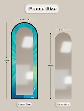 23,5’’W x 67’’H Ocean Glow – Aqua Gradient Radiant Arch Abstract Floor Mirror Arched Full Lenght Mirror - Arch Full Body Stained Floor Mirror with Black Frame with Silver Frame