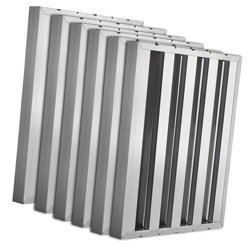 19.5" W x 19.5" H Commercial Hood Filters, 430 Stainless Steel 6 Grooves Range Hood Filters for Kitchen Exhaust Hoods, Pack of 6
