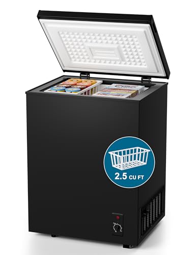 Image of 2.5 Cu.Ft Chest Freezer with Removable Basket - Small Deep Freezer w /6 Temp and Energy Efficient Quiet - Manual Defrost, Space Saving Design for Dorm, Office, Apartment, Bar, Black