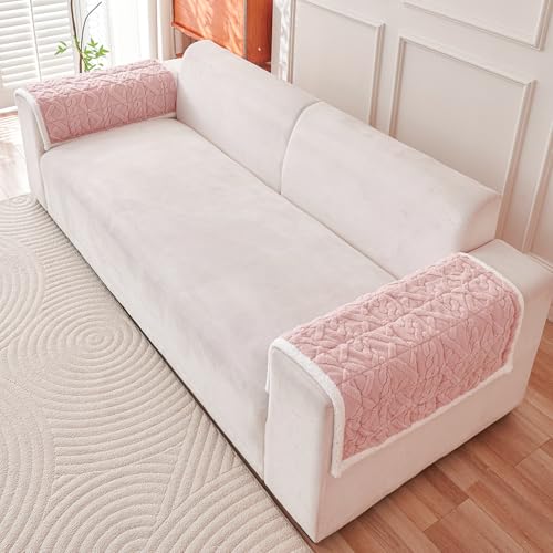 Image of HOKIPO 'Italian Caelora' Luxury Jacquard Plush Anti-Slip Sofa Armrest Covers | 1 Pair - Misty Rose (AR-5953-PNK*2)