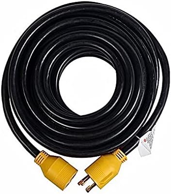 MaxWorks 80841 25 Ft. Heavy Duty 4-Prong Twist Lock 125V/250V 30 Amp L14-30P (Male) L14-30R (Female) Generator Extension Cord, Black and Yellow