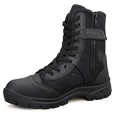 LUDEY Men's Military Boots Tactical Boots Combat Boots Army Patrol Boots LightweightPolice Shoes with Zipper SN-307 B-Black 5 UK Cover