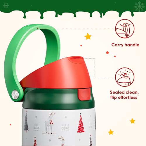 Image of ENCOOL Christmas SwiftSip Insulated Water Bottle with Straw, Stainless Steel Water Bottle, Leak Proof BPA-Free, Keeps Cold for 24 Hours for Sports, Christmas Holiday Gifts for Women, 24oz, Nordic Noel