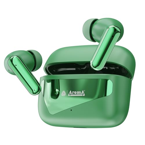 Image of AROMA TWS8 Harmony V5.4 True Wireless Earbuds - Chrome Green | Up to 60H Playtime, ENC, Fast Charging, Heavy Bass, Bluetooth