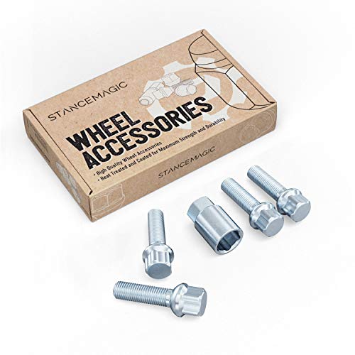 4pcs Locking Spline Lug Bolts 12x1.5 (40mm Shank Length, Ball Seat) Includes Socket Key - Compatible with Mercedes Benz (Check Description for Exact Years and Models)