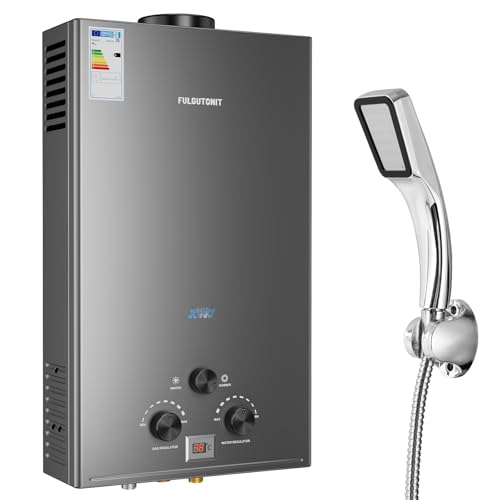 Fulgutonit 18L Calentador de Agua a Gas,36 kW Calentador de Agua Butano y Propano con Ducha y Pantalla Digital,Presión de Agua de Arranque 0.25 Bar,para Pisos,Chalets, Caravanas