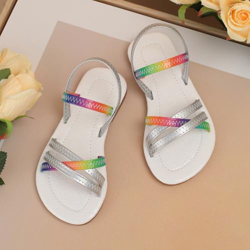Girl's Open Toe Summer Flats Cross Rainbow Strappy Sandals Slip On Sandal Flats Comfortable Dress Shoes for Girls (Toddler Little Kid Big Kid)3