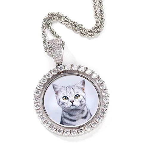 Teetown Custom Necklaces,Double Sided Photo Necklace for Men and Women Customized Personalized Gifts,Rotatable Pendant(Silver) Cover