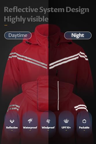 CREATMO US Men's Packable Waterproof Running Rain Coats Reflective Cycling Jacket Windbreaker With Removable Hood2