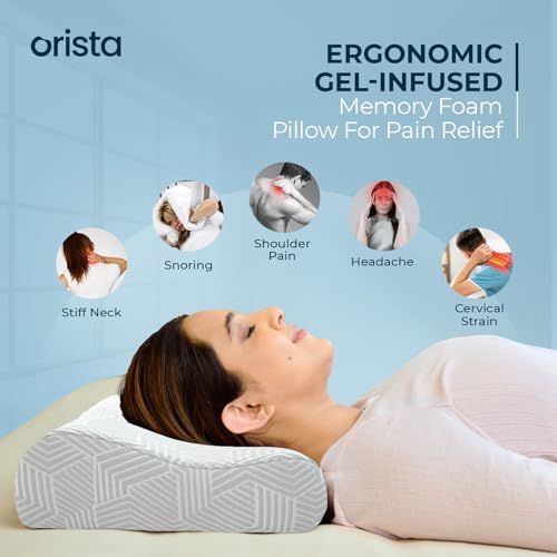 Image of Orista Advance Gel Blended Contour Memory Foam Pillow | 2 Year Warranty |Orthopedic Neck & Shoulder Support Pillow for Sleeping | Improves Posture & Spinal Alignment | 19 x 11 x 3.5 Inch | Set of 2