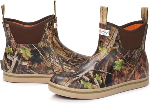 Image of SUREWAY Men's Ankle Fishing Deck Boots for Men-Waterproof,Professional Non-Slip Soles for Wet Slippery Surface,Neoprene Rubber Rain Boot /Shoes for Hunting Boating Gardening