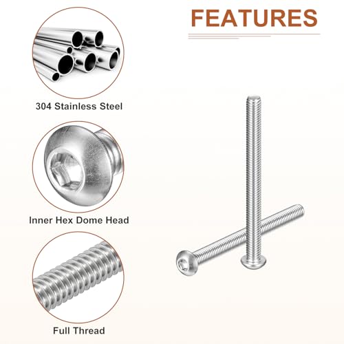 DTGN M6-1x70mm Button Head Socket Cap Screws - 10Pack - Good for Machine - 304 Stainless Steel 18/8 - Hex Drive Full Thread Fasteners - Image 4