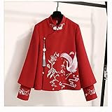 SMDSAZ Chinese Embroidery Thin Coat Women's Coat Woolen Spring Cheongsam Hanfu Skirt (Color : Auburn, Size : M 40kg-50kg)