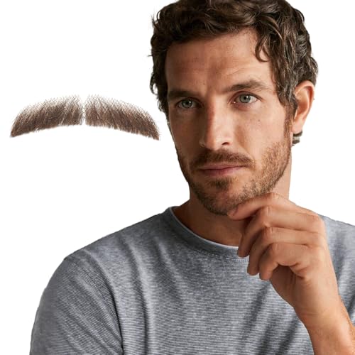 Fake Beard Fake Mustache Realistic Human Hair Full Hand Tied Fake Facial Hair for Men Costume Cosplay Halloween Drama Funny Party Brown