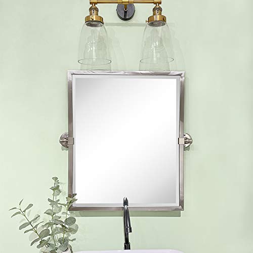 Image of TEHOME Pivot Mirror Brushed Nickel Tilt Rectangle Bathroom Mirror Tilting Metal Framed Beveled Vanity Mirrors, Overall 23.9 x 24 inches (Mirrror 20 x 24 inches)