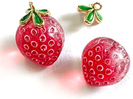 Amazon Craft Tamago 1セット チャームパーツ いちご 苺 ガラス製 ヘタデザインのヒートン付き 要接着 チャーム アクセサリートップ 通販