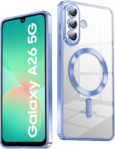 Image of VONZEE Clear Logo Electroplating Transparent Case For Samsung Galaxy A26 5G, Magnetic Plating Electroplate Tpu Case Cover, Individual Camera Protection For Each Lens- Sierra Blue