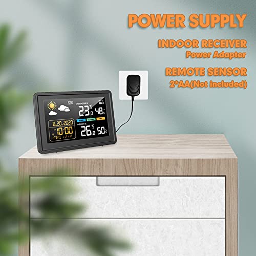 Weather Station, Wireless Home Thermometer Outdoor Indoor Colorful Display Hygrometer With 5 Level Adjustable Backlight Humidity Monitor Weather Forecast Alarm Clock And Sensors #TOP3