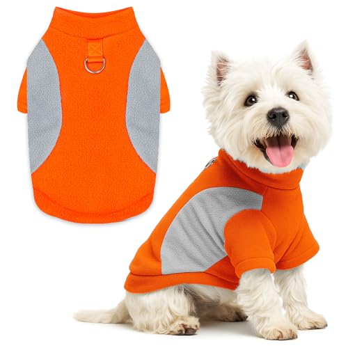 Image of Small Fleece Dog Sweater with Leash Ring Soft Warm Fall Winter Dog Clothes Cute Cat Apparel Puppy Sweaters Classic Pullover Doggy Sweatshirts Chihuahua Costumes Cat Outfits(Orange,XXL)