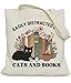 LUERHUI Cat Bookish Gifts Tote Bag for Book Cat Lover, Easily Distracted by Cats and Books Tote Bag