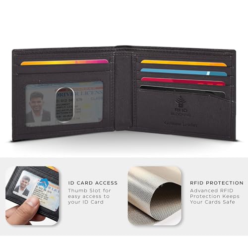 Image of Oak Leathers Slim Leather Wallet for Men - RFID Wallets Credit Card Holder Ultra Thin Gift for Mens, Front Pocket Minimalist Design