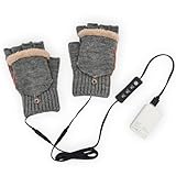 Heated Gloves for Women,Rechargeable Full & Half Hands Electric Gloves Heated Fingerless Touchscreen Gloves Heated Winter Hand Warmer（Grey）