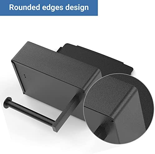 Toilet Roll Holder with Storage Box-self Adhesive Toilet Roll HolderStainless Steel Toilet Roll Holder Black Toilet Paper Holder with Shelf 2 Types of Installation (with 2 Towel Hoks)