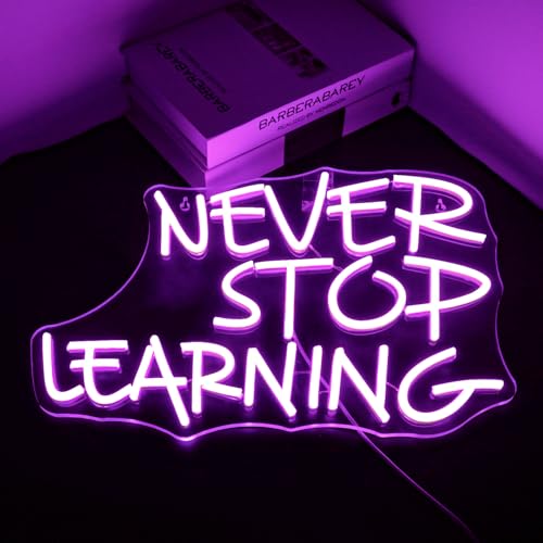 Image of Looklight Never Stop Learning Neon Sign,Purple LED Wall Neon Light,Letters Neon Light Sign for Wall Decor,USB Light Up Signs for Home Offices,Study Rooms,Classrooms,Libraries,Creative Workspaces