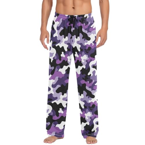 Vdsrup Men's Pajama Pants Purple Black Camo Pajama Pants for Men PJs Bottoms Drawstring Pockets Sleep Lounge Pants S