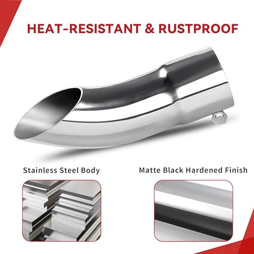 YITAMOTOR 2.5 Inch Inlet Turn Down Exhaust Tip, 2.5" x 2.5" x 9" Stainless Steel Professional Exhaust Tail Tip, Fit 2 1/2 Inch Outside Diameter Tailpipe, Black Painted Surface, Bolt On by YITAMOTOR - Image 5