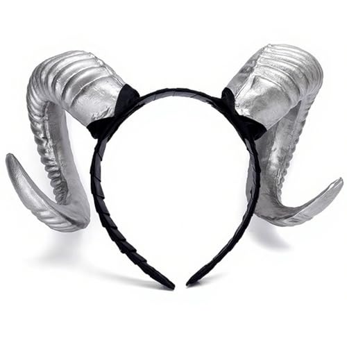 DAGLLGEW Diadema con cuernos Diadema de cuernos de cabra gótica plateada Disfraces de Halloween de demonio para fiesta de cosplay de Halloween Disfraces de cuerno de cabra de carnaval