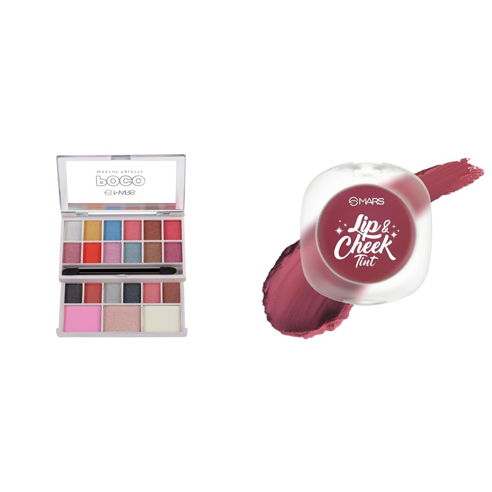 MARS Poco Face Makeup and eyeshadow Palette with Slider Case MARS Lip Cheek Tint for Bold Pop Color 2.8 gm 06-Dark Fuschia - Be The Change-picture-35