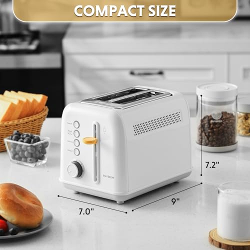 Image of BUYDEEM DT620 2-Slice Toaster, Extra Wide Slots, Retro Stainless Steel with High Lift Lever, Bagel and Muffin Function, Removal Crumb Tray, 7-Shade Settings,Arctic White