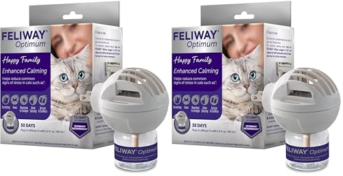 FELIWAY Aroma Diffuser, Optimum Cat, Enhanced Calming Pheromone, 48 mL | 30 Day | Starter Kit | Translucent | Pack of 2