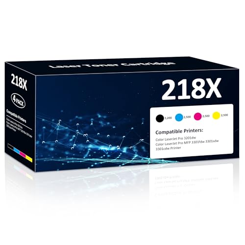 Image of 218X Toner Cartridges 4 Pack High Yield MFP 3301fdw 3301sdw 3201dw Toner | Compatible for HP 218X 218A for HP Color Laserjet Pro MFP 3301fdw 3301sdw 3201dw 3301cdw Printer(Black /Cyan /Yellow /Magenta)