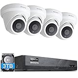 ONWOTE 8-CH 4K PoE Security Camera System 3TB Hard Drive, 8CH H.265 8MP NVR, (4) Outdoor 8.23MP PoE IP Cameras, Record Video Audio 24/7, Power-Over-Ethernet, 8 Channel Simultaneous Playback