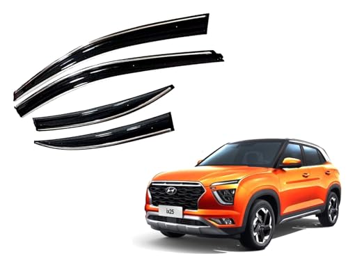 Image of CAR SAAZ Chrome Line Door Visor for Creta Type 3(2020-2024)(Set of 4Pcs) | Rain Guard | Wind Deflector