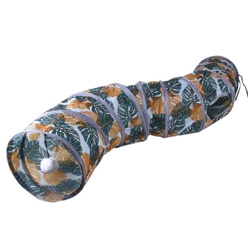 トンネルペット用の おもちゃ トンネル ペット玩具, 猫トンネル ペット用品おもちゃ キャットトンネル 折りたたみ式3つのトンネル 子犬 うさぎ フェレットなど噛むおもちゃ ボールに付き (葉っぱ)