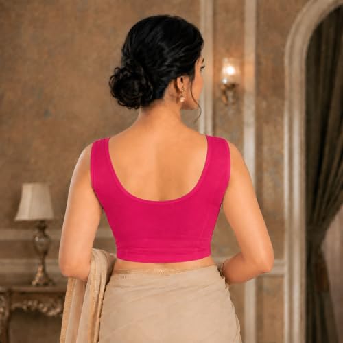 Image of Abhi Readymade Saree Blouse for Women- Sleeveless, Round Neck, Regular-fit, Stretchable, Pull-on Style Blouse