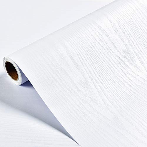 REDODECO Thick White Wood Grain Adhesive Paper Furniture Stickers PVC Wallpaper Cabinets Wardrobe,16inch by 79inch